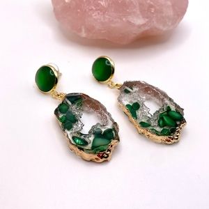 NEW Stylish Unique Minimalist Transparent Acrylic Resin Green Gold Earrings
